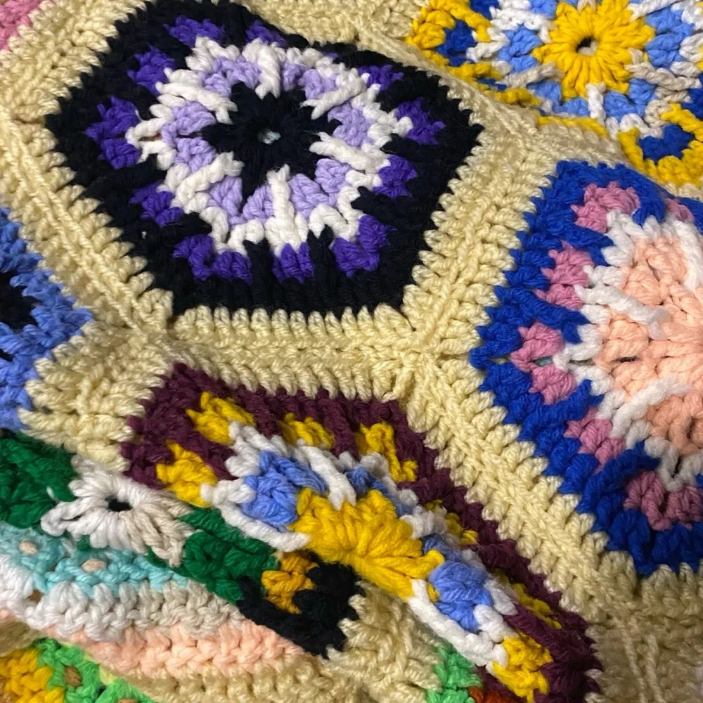 Handmade Multicolor Crochet granny hexagon square throw blanket 50 x 64